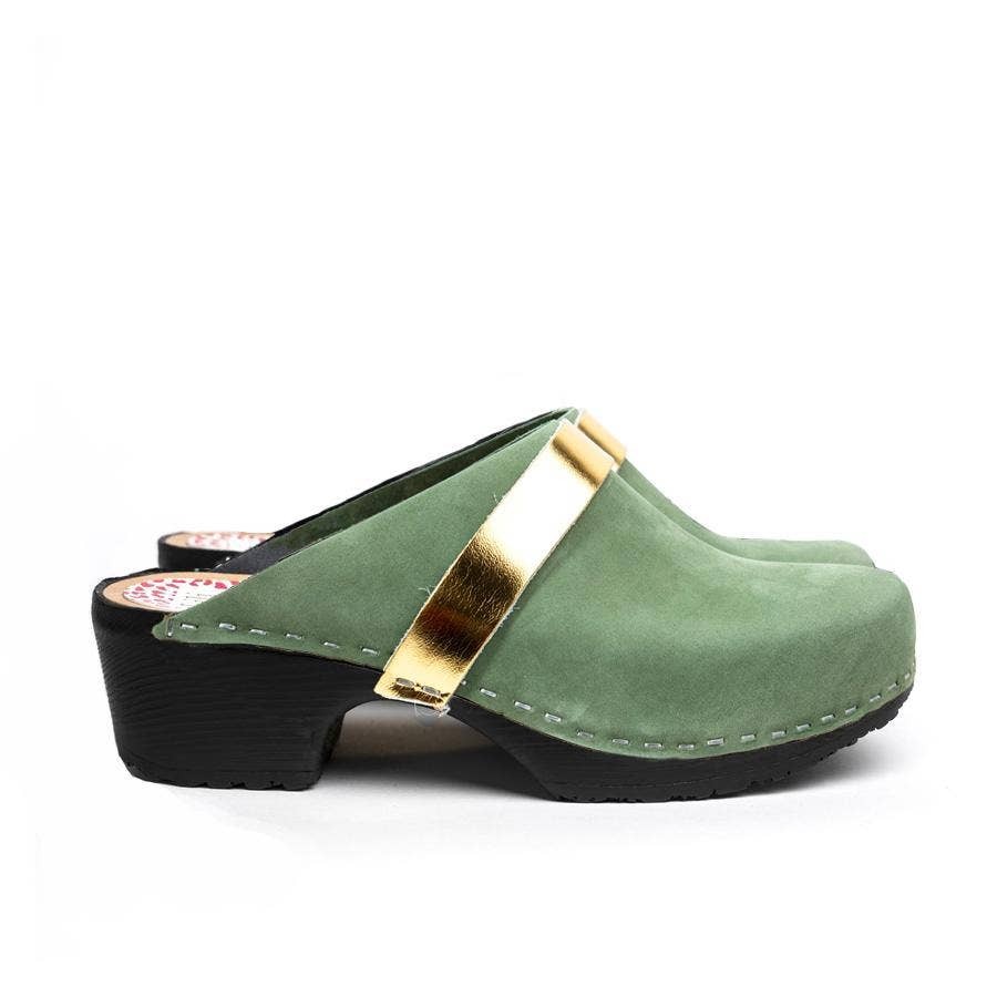 Stoffig geest ga winkelen Uppsala Classic Swedish Clogs - Green / Gold | Lillo Bella-Women's  Clothing, Unique Shoes, Jewelry & Gifts